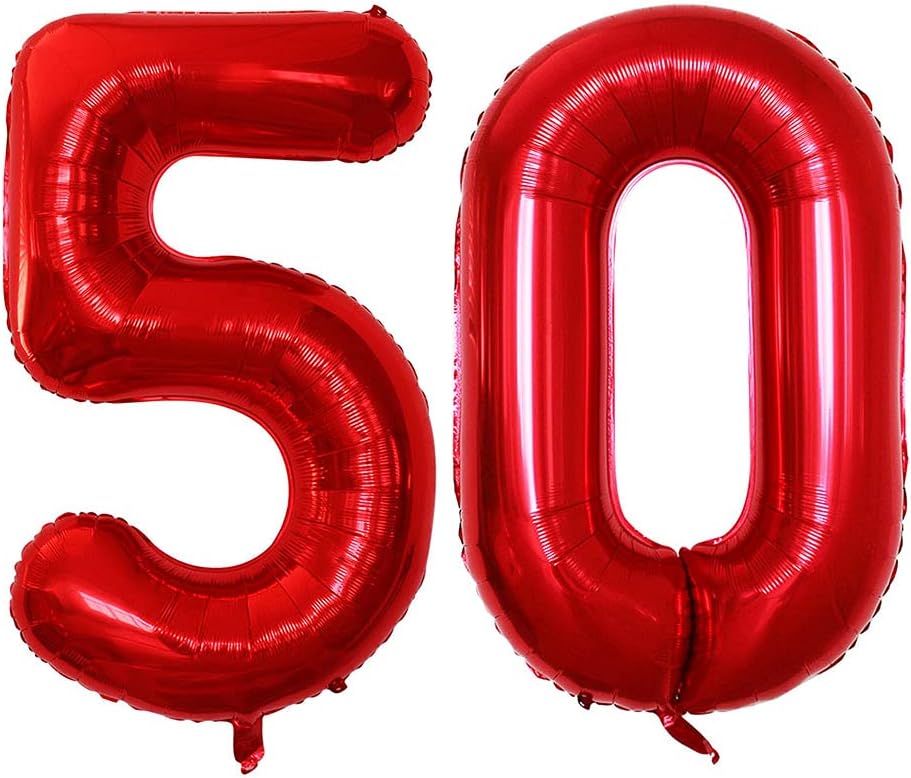 GOER Number 50 Balloons for 50th Birthday Party Decorations,42 Inch Jumbo Foil Helium Balloons for 50th Anniversary (Red)