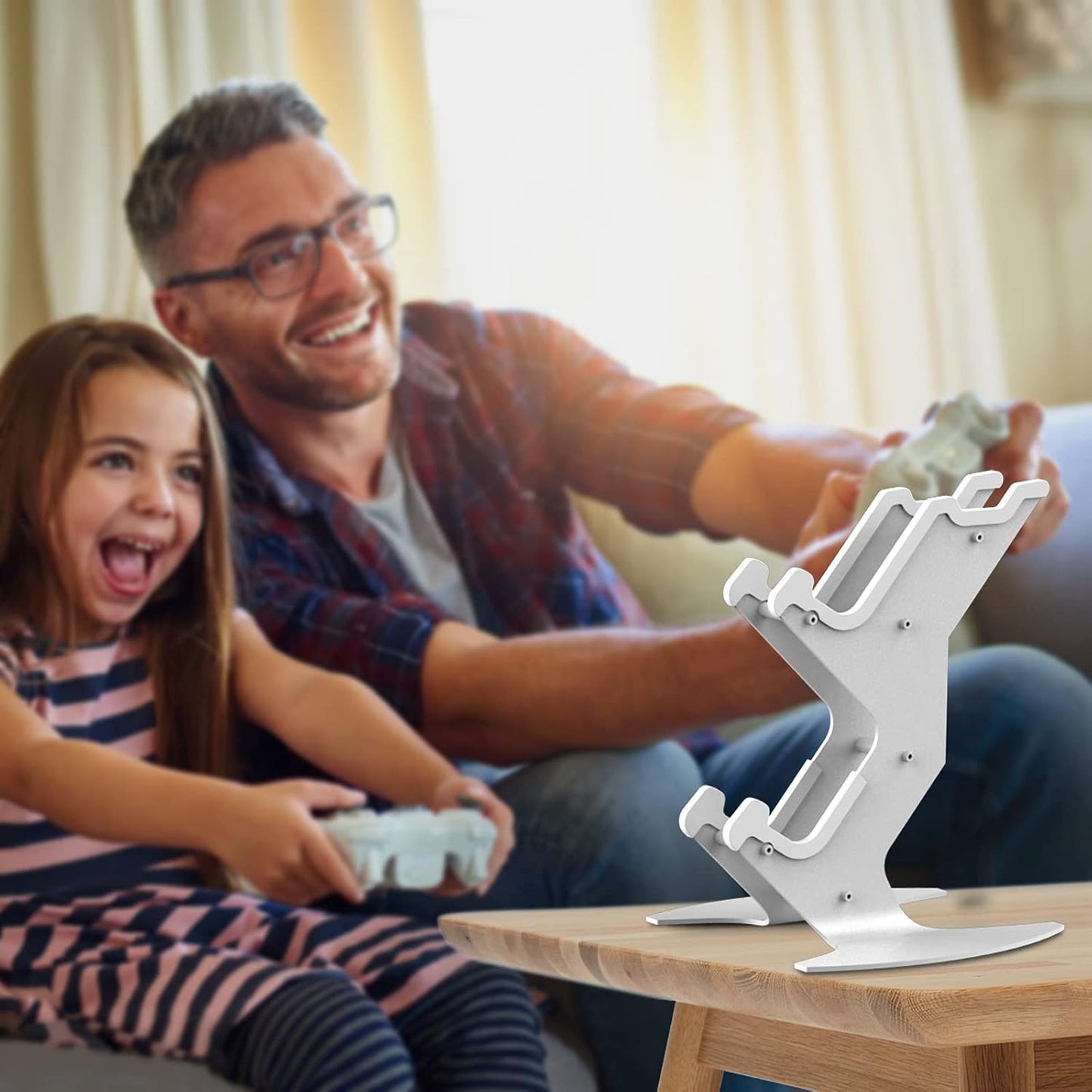 Controller Holder, Game Controller Headset Stand for Xbox Series X S/Xbox one / PS5 / PS4 / NS/PC/Headset, Aluminum Metal Headset Mount Universal Organizer for Video Game Accessories (White)