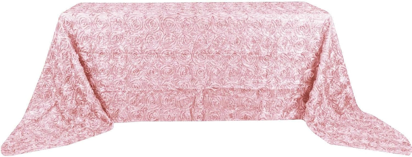 Efavormart 90"x156" Wholesale Rectangle Table Cover Blush Grandiose Rosette 3D Satin Tablecloth for Wedding Party Event Decoration
