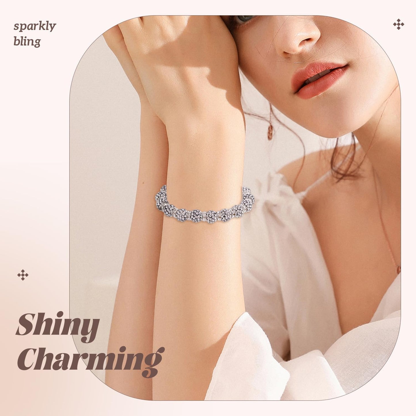 200pcs 10mm Rhinestone Beads for Jewelry Making, Black White Shiny Round Disco Ball Beads Bulk, Sparkle Crystal Clay Christmas for Bracelet Baseball Necklace Earring Crafting and DIY