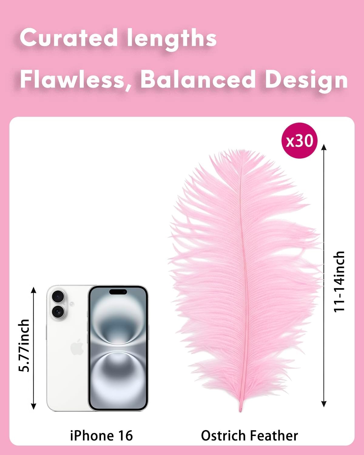 NEWONG 30pcs Light Pink Ostrich Feathers Natural Bulk 11-14inch(28-35cm) Vase Craft Wedding Home Party Centerpieces Christmas Day Decoration