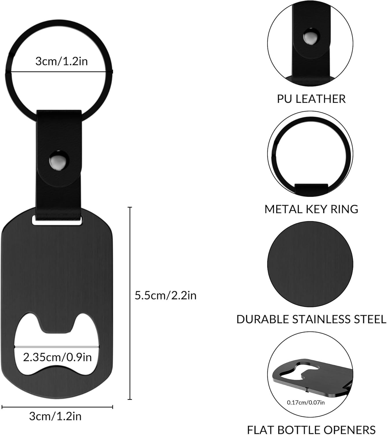 2 in 1 Personalized Bottle Openers Keychains Bulk,Pack 5-100 Flat Metal Custom Keychain with Your Text/Logo/QR Code, Unique Multitools for Wedding Party Favor, Bar, Promotion, Gift (Black)