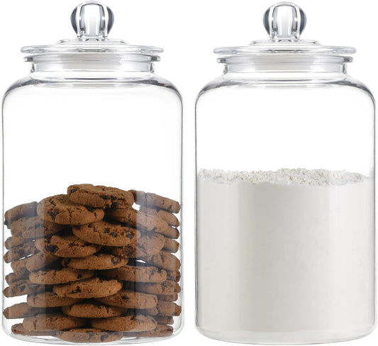 2 Pack 1 Gallon Plastic Cookie Jars, Unbreakable Apothecary Jars with Airtight Lids, Food Storage Canisters for Flour, Sugar, Candy