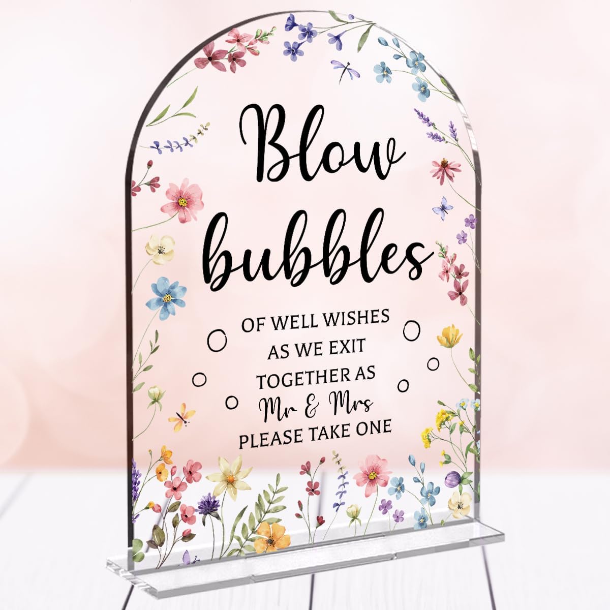 Wedding Sign Decor, Arch Acrylic 5x7 Inch, Blou Bubbles Sign Wedding Sign for Reception & Event, Bridal Shower Decorations, Wedding Table Sign Accessories for Anniversary And Party (Flower)
