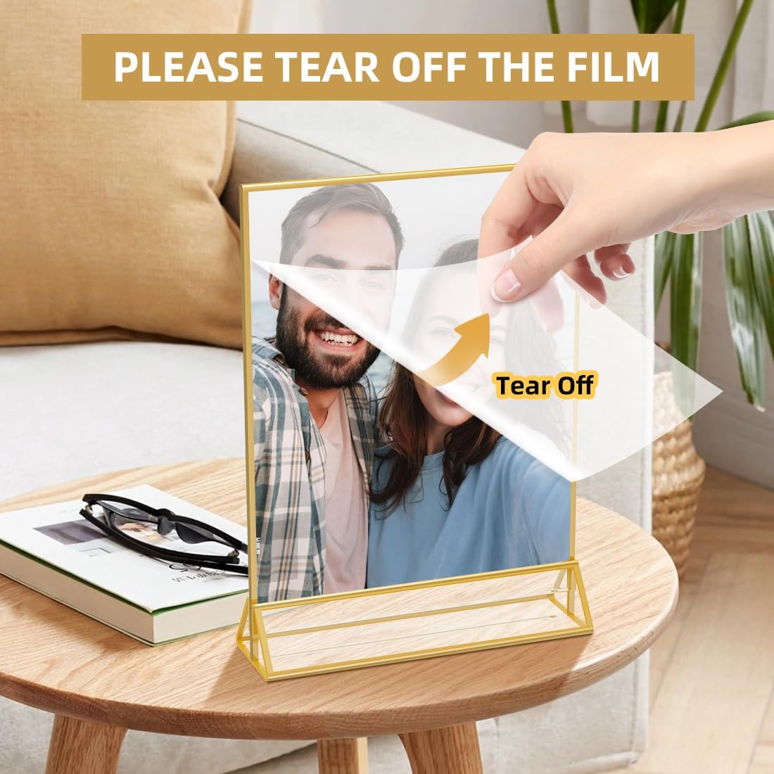 Acrylic Sign Holder 5x7 Gold Display Stand, Clear and Stable Table Plastic Paper Holder, Acrylic Frames for Home Office Shop Photo Frames Exhibition (6pcs)