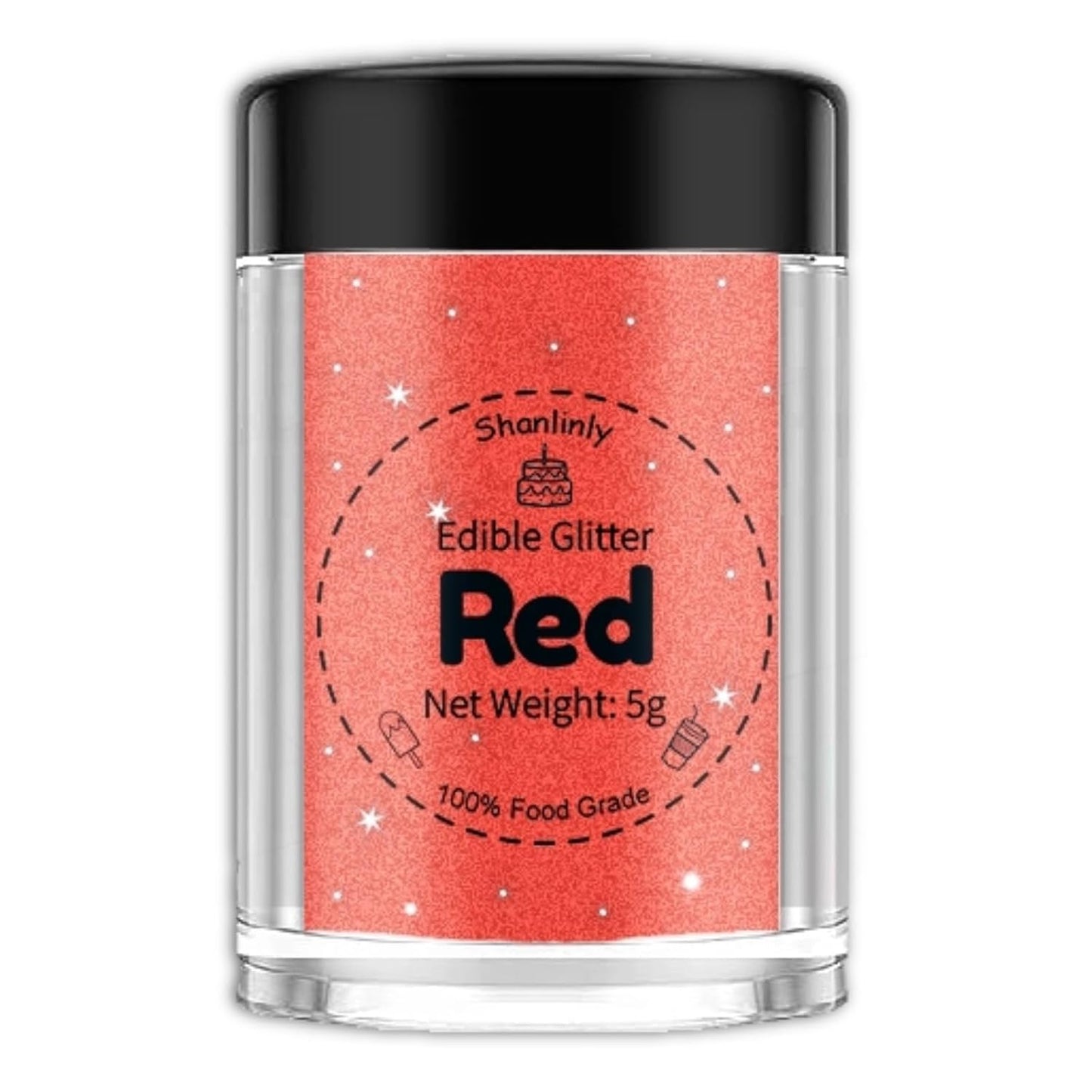Shanlinly Red Edible Glitter for Cakes Drinks - Food Grade 5g Shimmer Luster Glitter Dust Edible Glimmer Powders for Strawberries, Sprinkle on Sparkle, Chocolate, Cookie, Cupcake, Cocktail, Vegan