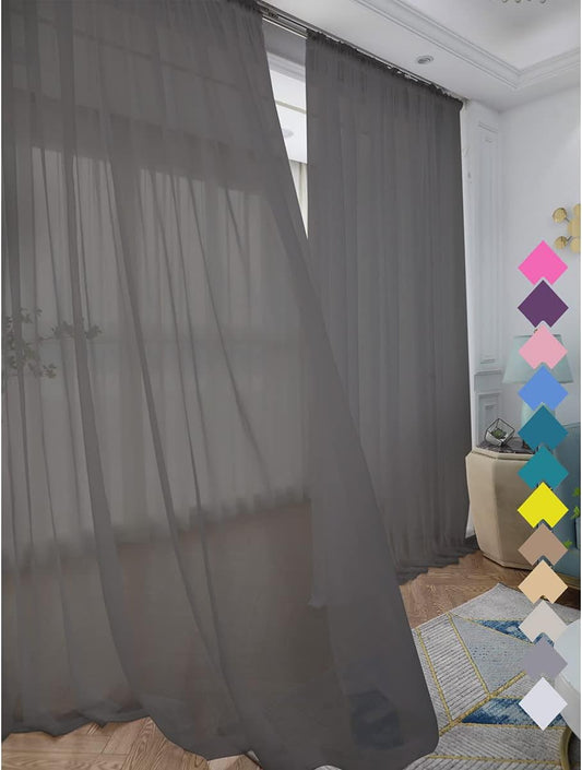 Window Dark Grey Sheer Curtains 48 Inches Width 145 Inches Long 2 Panels Sheer Curtain Clear Curtains Basic Rod Pocket Panel for Home Living Room Bedroom Kids Room Yard Patio Parlor Sliding
