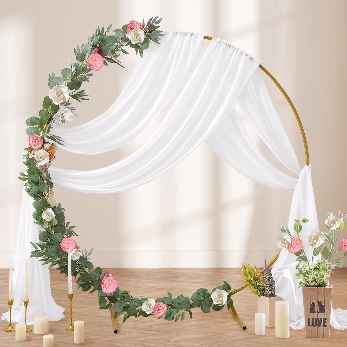 White Wedding Arch Draping Fabric 29" x 20 FT White Drapes for Backdrop Sheer Curtains Wedding Drapes for Romantic Bridal Baby Shower Decorations Ceremony Birthday Party Fall Outdoor Events