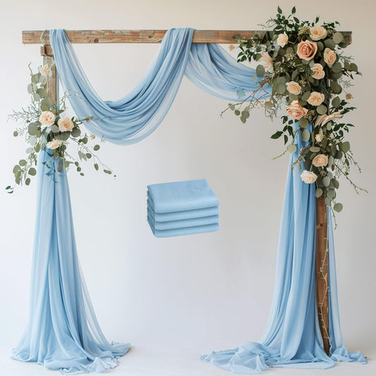 Wedding Arch Draping Fabric 4 Panels 28.7" x 20FT Baby Blue Sheer Chiffon Backdrop Drapes for Wedding Ceremony Birthday Party Bridal Shower Outdoor Decoration