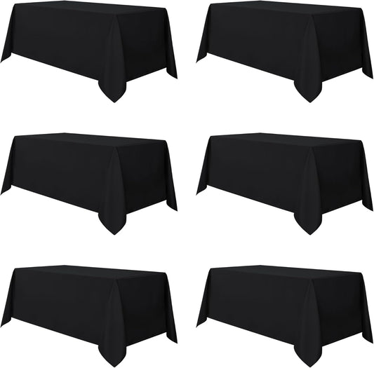 sancua 6 Pack Black Tablecloth 90 x 156 Inch - Rectangle Table Cloth for 8 Feet Tables Stain and Wrinkle Resistant Washable Polyester Table Cover for Dining Wedding Banquet Party Buffet Restaurant