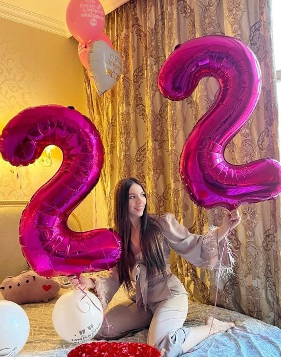 40 Inch Hot Pink Large Number 24 Birthday Balloon, Giant Number 24 24th Balloons, Foil Mylar Big Balloons for Anniversary Graduation Supplies Decorations