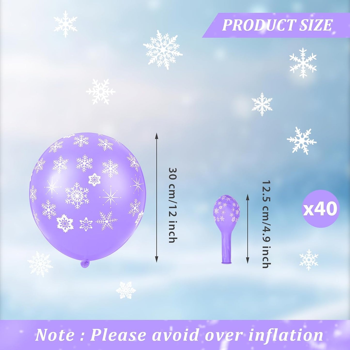 Skylety 40 Pieces Snowflake Balloons Bulk Winter Transparent Snowflake Latex Balloons for Christmas Birthday Wedding Party Decorations(Macaron Purple)