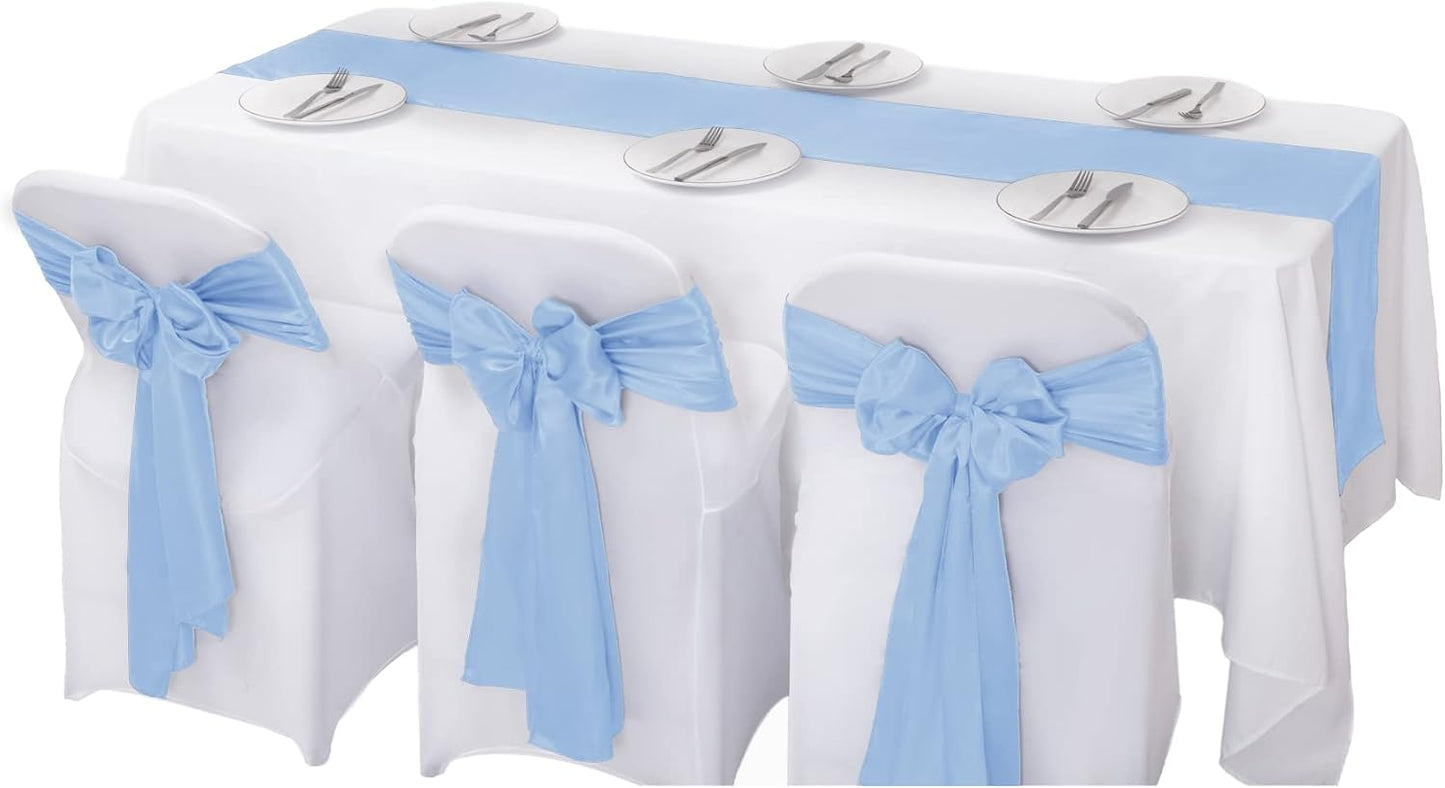 12Pack Table Runner 12 x 108 Inches Satin Silk Table Runner for Wedding, Birthday Party, Banquets, Graduations Decoration, fit Rectange and Round Table-Blue Mist
