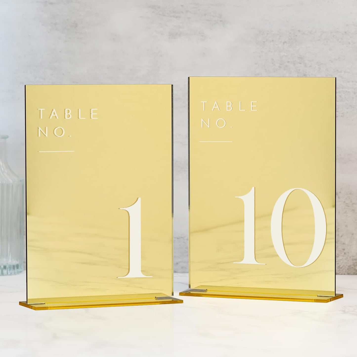 JINMURY Gold Wedding Table Numbers 1-10 with Stands, 5"x7" Gold Mirror Acrylic Table Numbers, Perfect for Wedding Reception, Party, Anniversary, Event