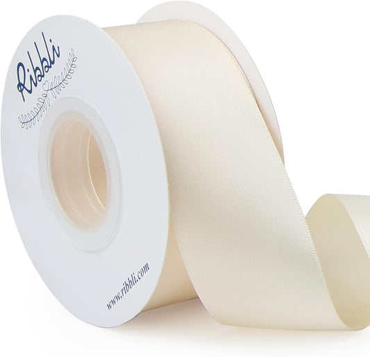 Ribbli Ivory Double Faced Satin Ribbon,1-1/2” x Continuous 25 Yards,Use for Bows Bouquet,Gift Wrapping,Floral Arrangement,Wedding Decoration