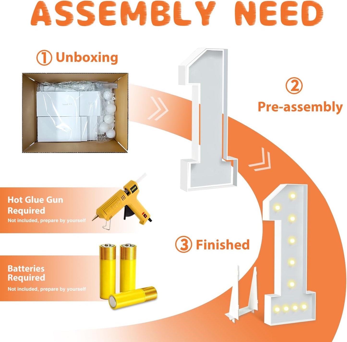 4FT Marquee Light Up Numbers, LED Giant Mosaic Numbers 1 for Balloons 1st 12th 16th Birthday Backdrop Baby Shower Anniversary Decorations Party Wedding Decor, Pre-Cut Foam Frame Kit