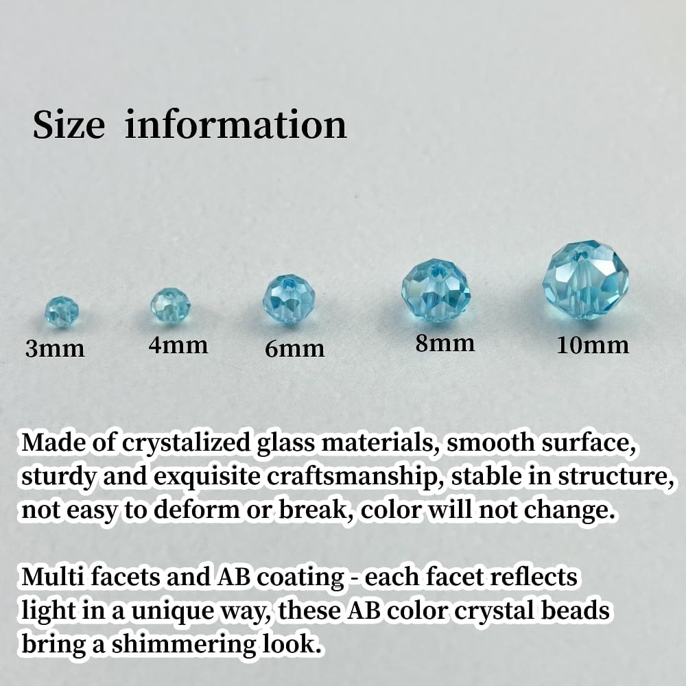 200pcs 6mm Crystal Glass Beads for Crafts Faceted Rondelle Glass Beads for Jewelry Making Crystal Spacer Beads for Necklaces Bracelets Earrings DIY Craft(Lake Blue AB)