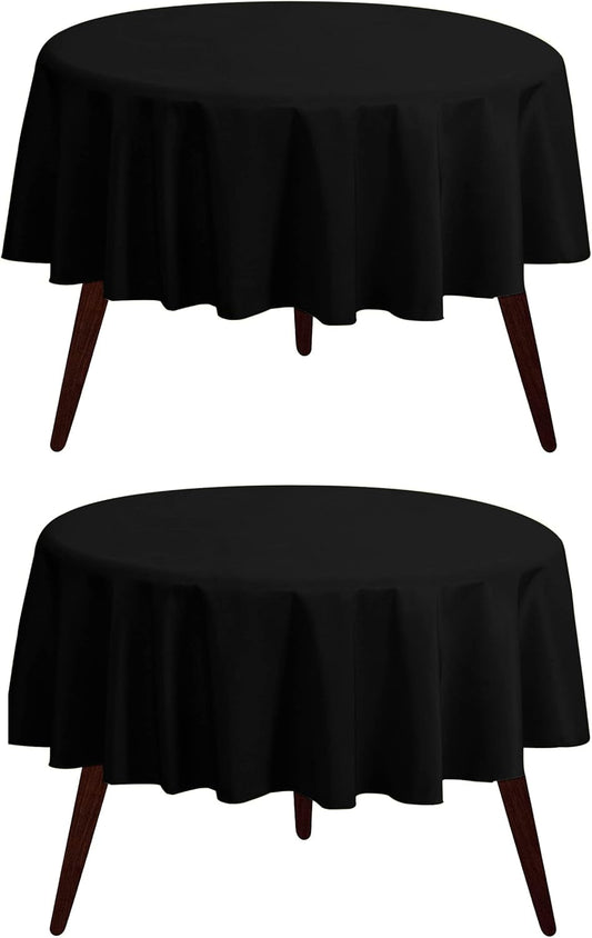 Pomp Black 70" Inch Round Premium Polyester Tablecloth (2Pack) | Wrinkle + Stain Resistant Easy Care Fabric | Fits Round or Circle Table
