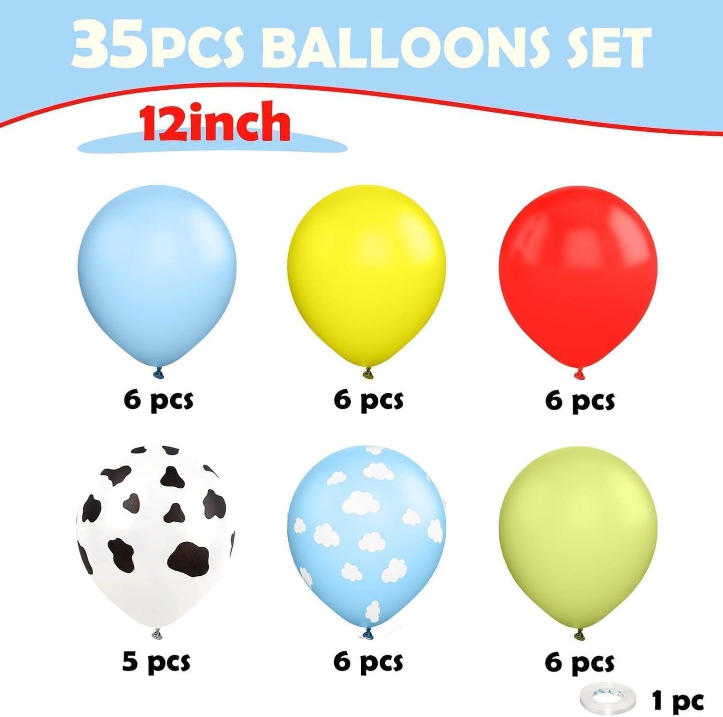 Blue Yellow Green Balloons, 12 Inches Yellow Light Blue Clouds White Cow Pattern Balloons for Boys Birthday, Countryside Theme Baby Shower Cow Party Decorations