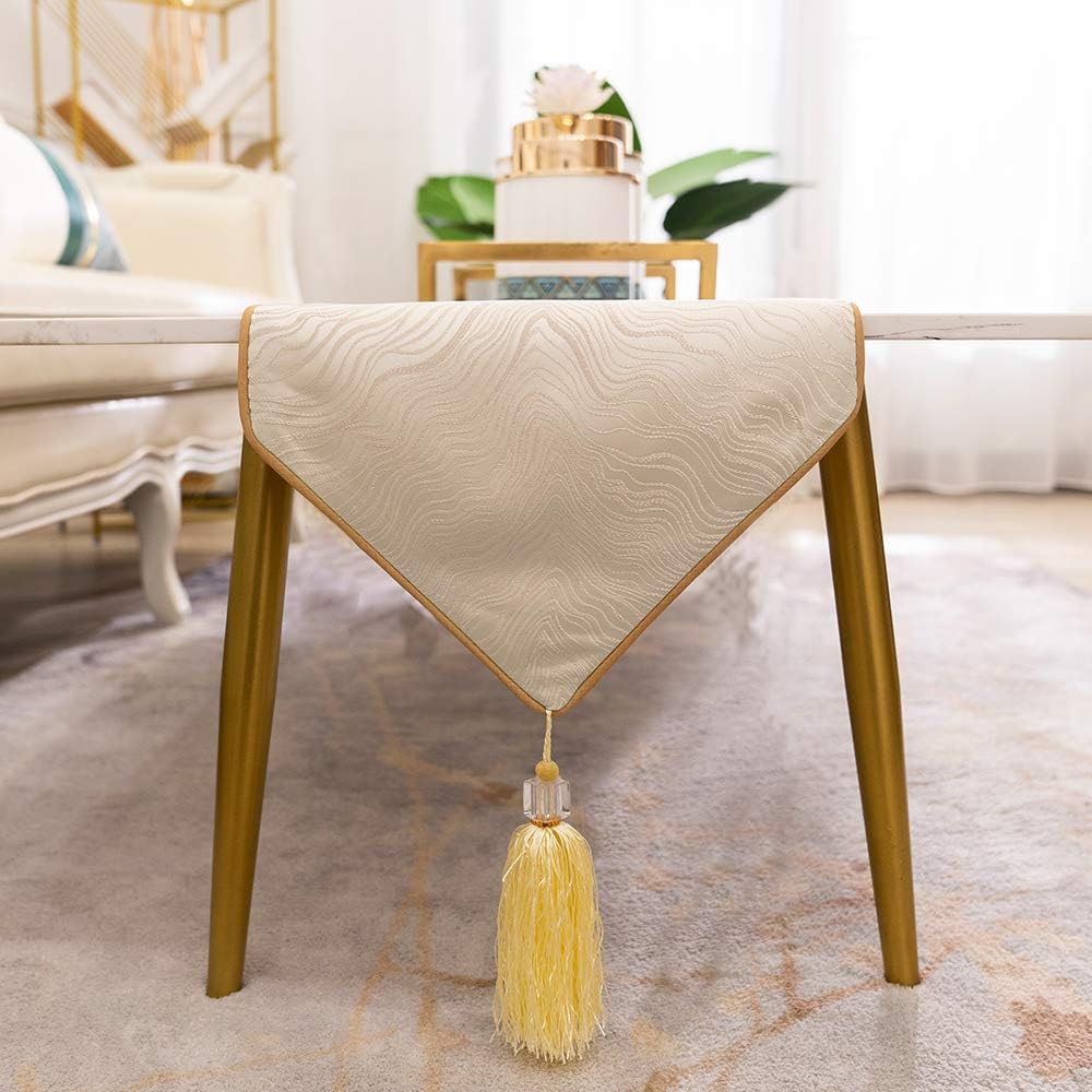 Avigers 12 x 108 Inch Decorative Luxury Abstract Striped Beige Table Runners with Tassels for Home Living Room Bedroom Art Decor Wedding