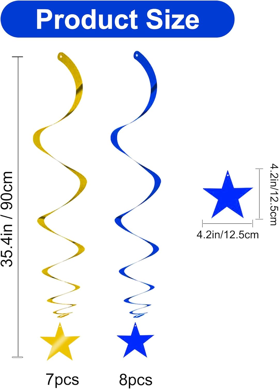 BEISHIDA Blue Gold Stars Hanging Swirls Graduation Hanging Ornament Decorations for Birthday Party Baby Shower Congrats Grade 2025 Graduation Decorations,Pack of 15