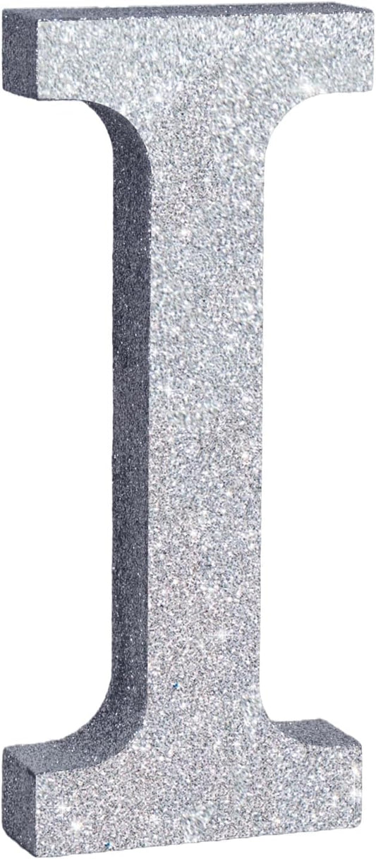 TONIFUL 8 Inch Silver Glitter Letter I Table Centerpiece A-Z Silver Birthday Party Decorations,Silver Alphabet I for Birthday,Chrismas,Graduation,Bridal Shower,Wedding,Anniversary Party Supplies