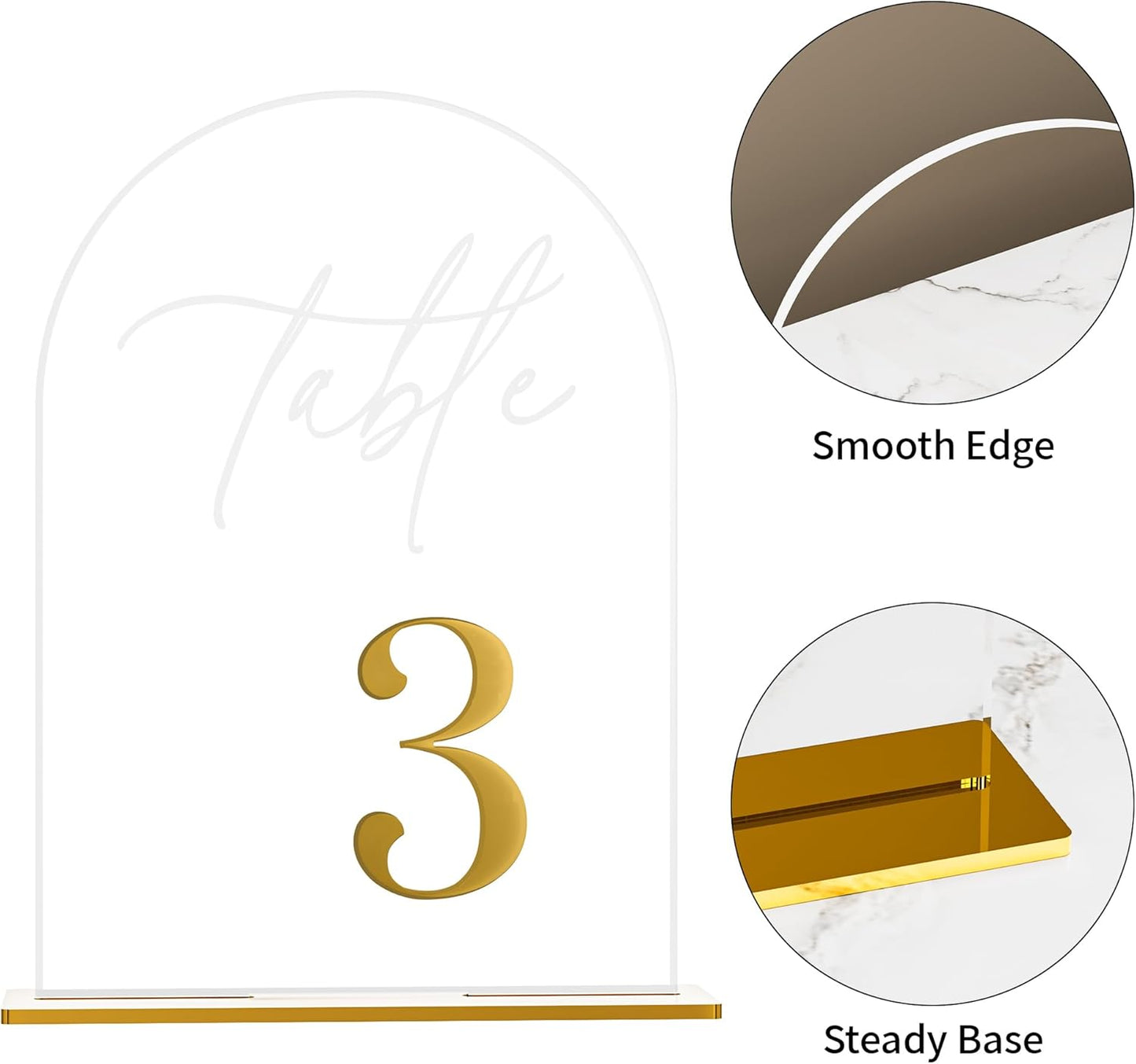 Arch Wedding Table Numbers 1-10 w/Stand, Gold 3D Table Numbers for Reception - 5.5" X 7" Elegant Acrylic Arch Sign with Holder, Perfect for Wedding, Anniversary, Banquet, and Event Decor