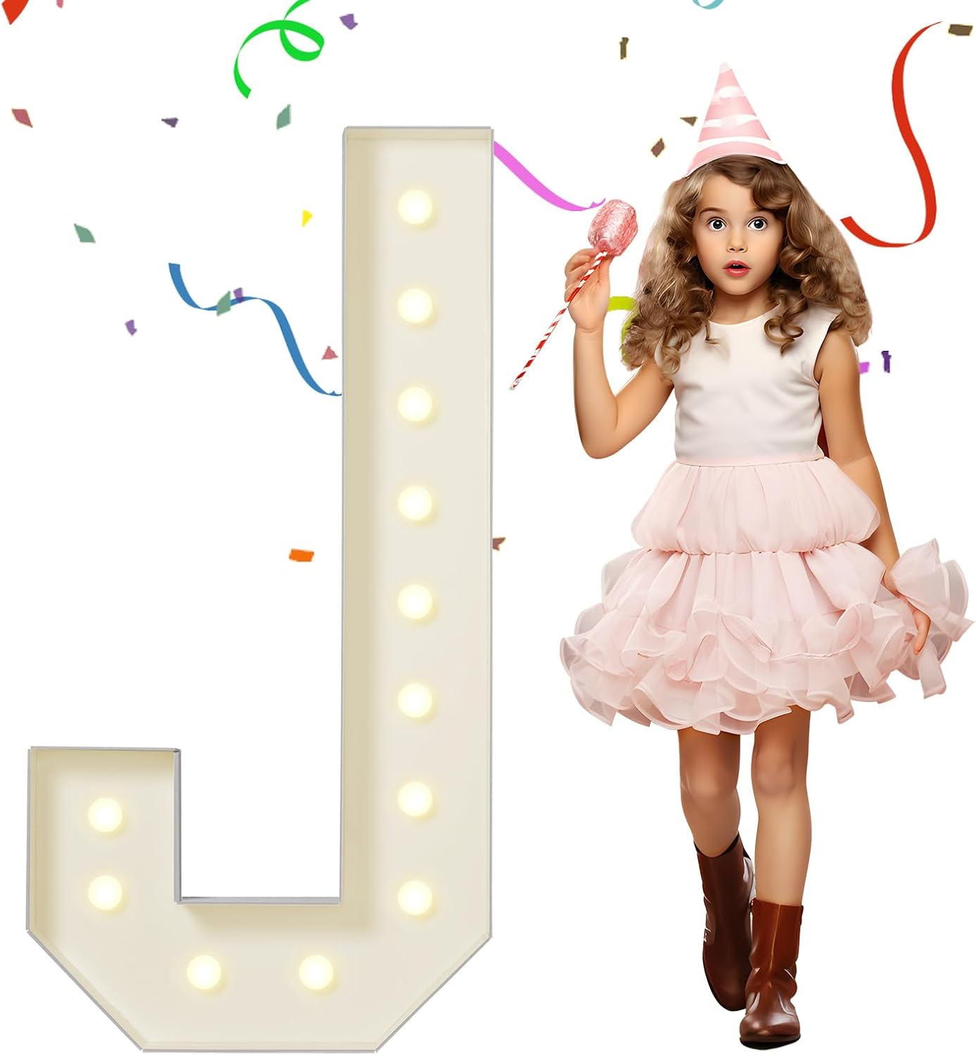 eufony Marquee Letters 4 Feet Tall, 4 FT Marquee Light Up Letters, Giant Light Up Letters 4FT for Birthday Party Baby Shower Gender Reveal Graduation Decorations, Letter J with LED Lights DIY Kit