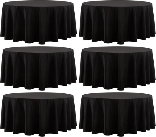 Round Tablecloth 120 Inch 6 Pack Black Tablecloths Washable Decorative Linen Polyester Table Clothes Cover for Dining Table Banquets Buffet Parties and Wedding