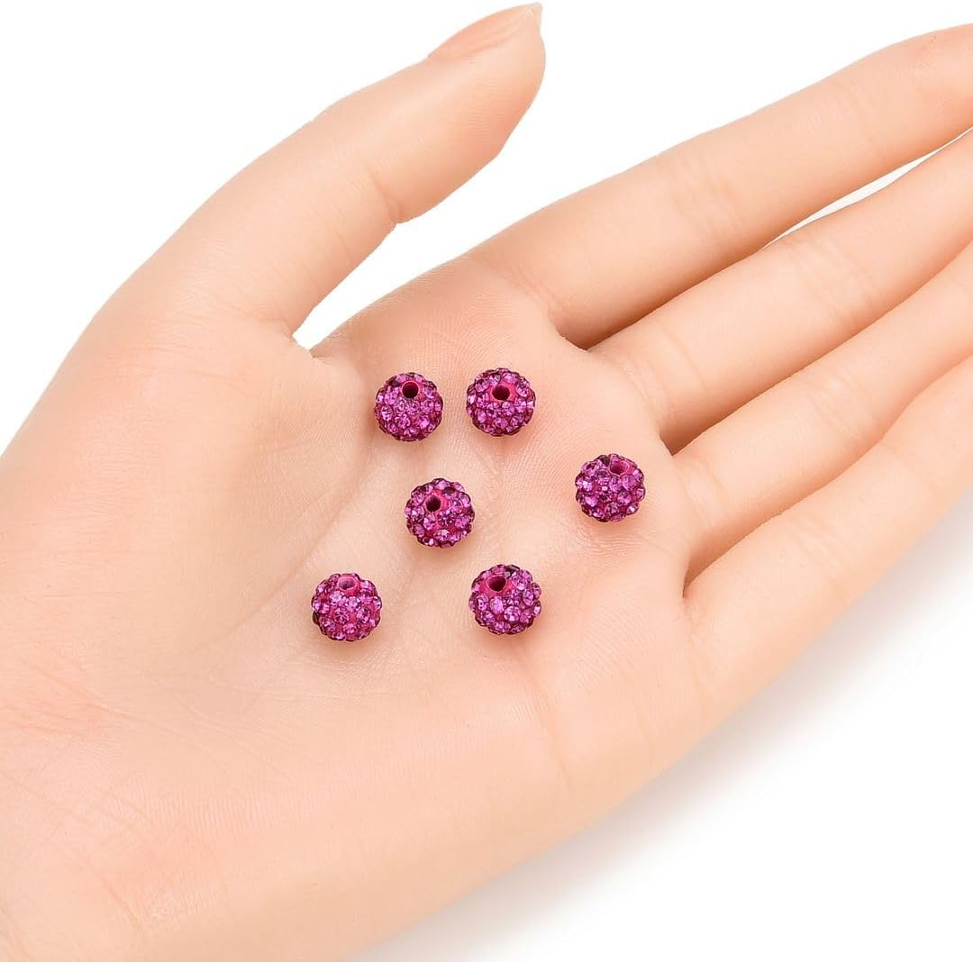 25pcs Adabele Grade A Suncatcher Crystal Rhinestone Pave Loose Beads 8mm Fuchsia Pink Polymer Clay Disco Ball Spacers Compatible with Shamballa All Craft Jewelry Making DB8-22