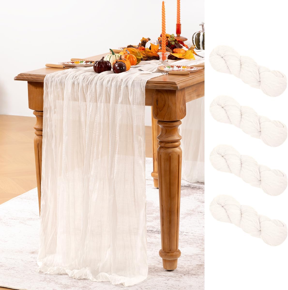 Ivory White Cheesecloth Table Runner 4 Pack Fall Table Runners Boho Gauze 120 Inches White Cheese Cloth Fall Table Decorations for Thanksgiving Weddings Bridal Baby Shower