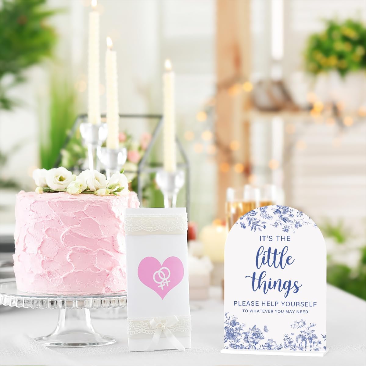 Acrylic Wedding Signs, Dusty Blue Wedding Decor, Blue Weddings Decor, Modern Calligraphy Arch Acrylic Table Top Sign for Weddings Parties Dinners - It's the Little Things (White)