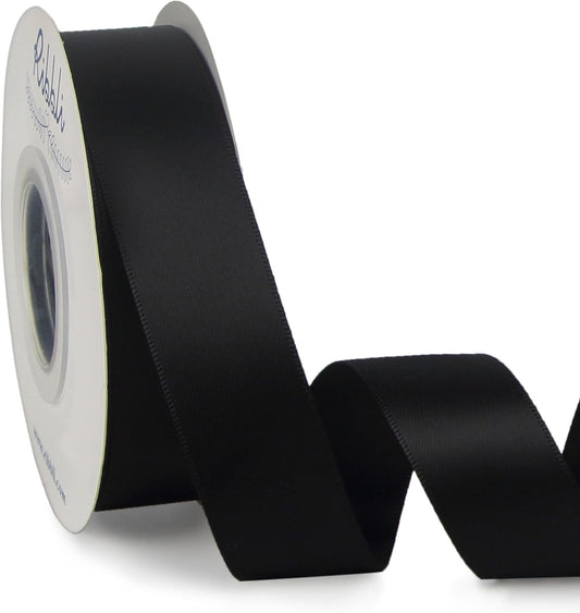 Ribbli Double Faced Black Satin Ribbon,1” x Continuous 25 Yards,Use for Bows Bouquet,Gift Wrapping,Floral Arrangement