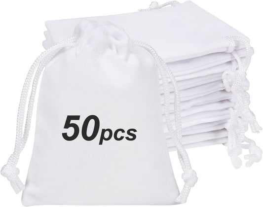 Shintop 50pcs Little velvet gift bags, 3x4inch White Jewelry Bags Drawstring Coin Pouches for Party Favor Small Business