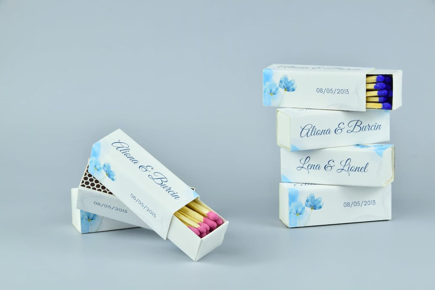 Custom Matchboxes - Set of 10 - Personalized - 2" Inch Long - Colorful Matchsticks - Weddings – Wedding Favor - Matchboxes, Custom Matchbox (2" Matchsticks, Wedding Design #3)