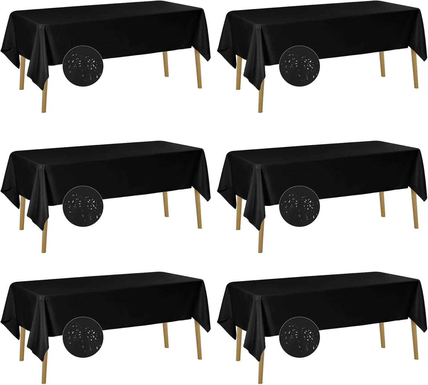 Fokitut 6 Pack Waterproof Rectangle Tablecloth, 60x120 Inch,Stain Resistant and Wrinkle Polyester Table Cloth, Fabric Table Cover for Kitchen Dining, Wedding, Party, Holiday Dinner-Black