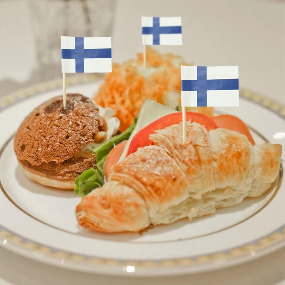 Finland Flag Finnish Flag, Small Mini Finland Toothpick Flags for Food, Cupcakes, Cocktails, Appetizers, Bar Party Decorations