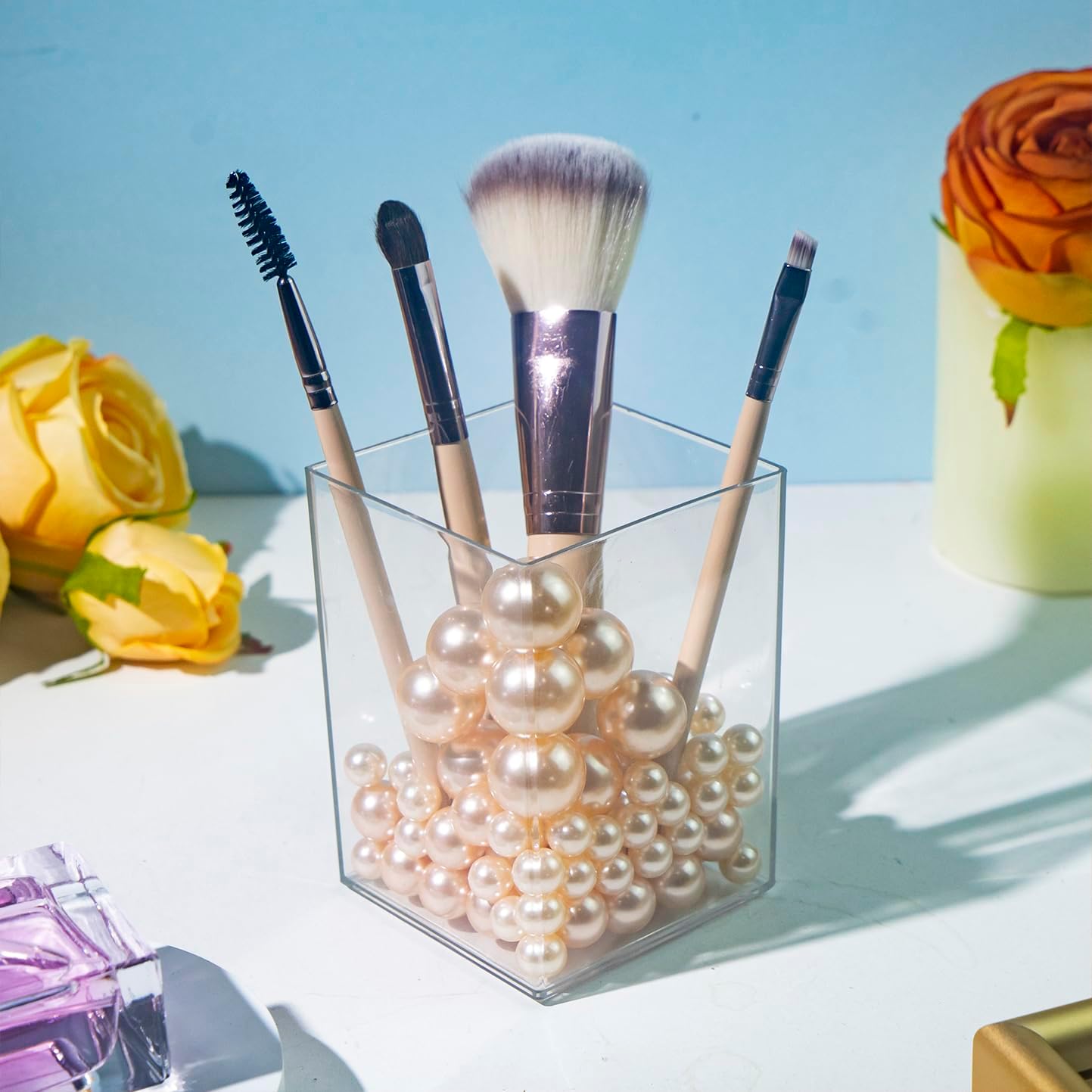 300Pcs Champagne Polished No Hole Faux Pearl Beads for Vase Filling Decorations, Plastic Pearls Vase Fillers, Table Scatters, Wedding Centerpiece, Home Decor, 8/14/20 mm