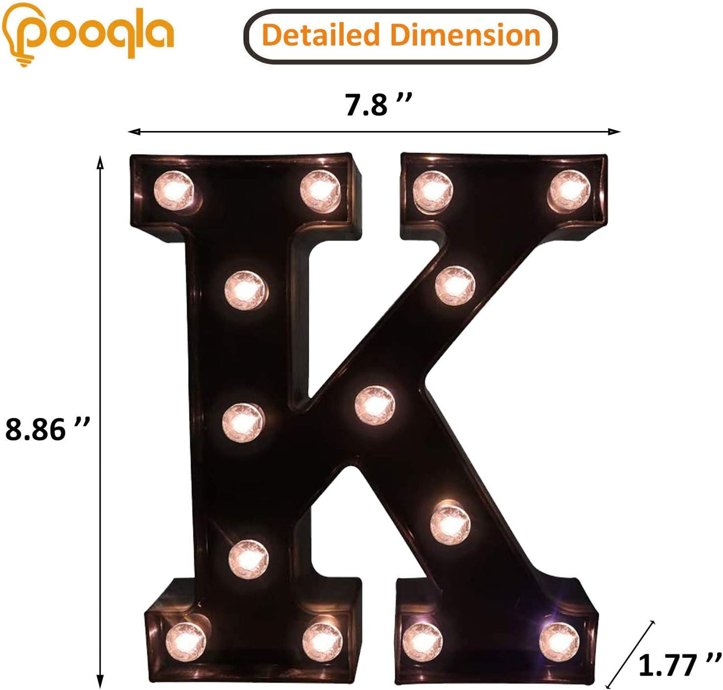 Decorative LED Illuminated Letter Marquee Sign - Alphabet Marquee Letters with Lights For Wedding Birthday Party Christmas Night Light Lamp Home Bar Decoration K, Black