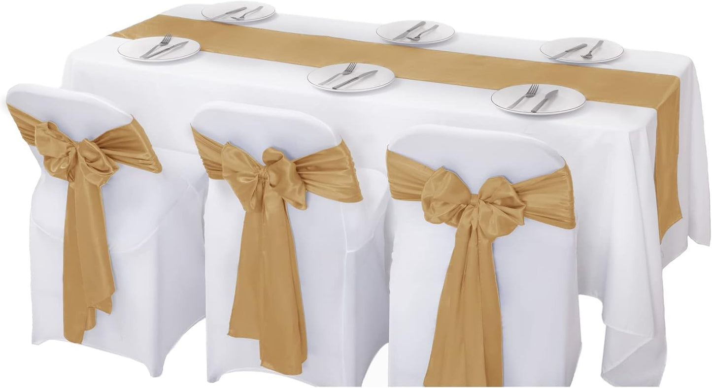 24Pack Table Runner 12 x 108 Inches Satin Silk Table Runner for Wedding, Birthday Party, Banquets, Graduations Decoration, fit Rectange and Round Table-Champagne