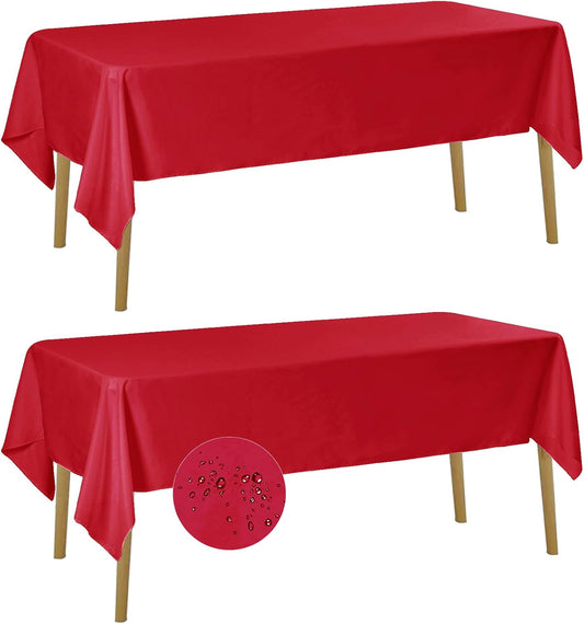 Fokitut 2 Pack Waterproof Rectangle Tablecloth, 60x120 Inch,Stain Resistant and Wrinkle Polyester Table Cloth, Fabric Table Cover for Kitchen Dining, Wedding, Party, Holiday Dinner-Red