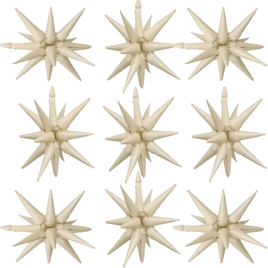 Cream White Star Balloons,9Pcs 22Inch Cream White Explosion Spike Cone Helium Polyester Film Star Foil Balloons for Birthday Anniversary Baby Shower Wedding Disco Party Decorations