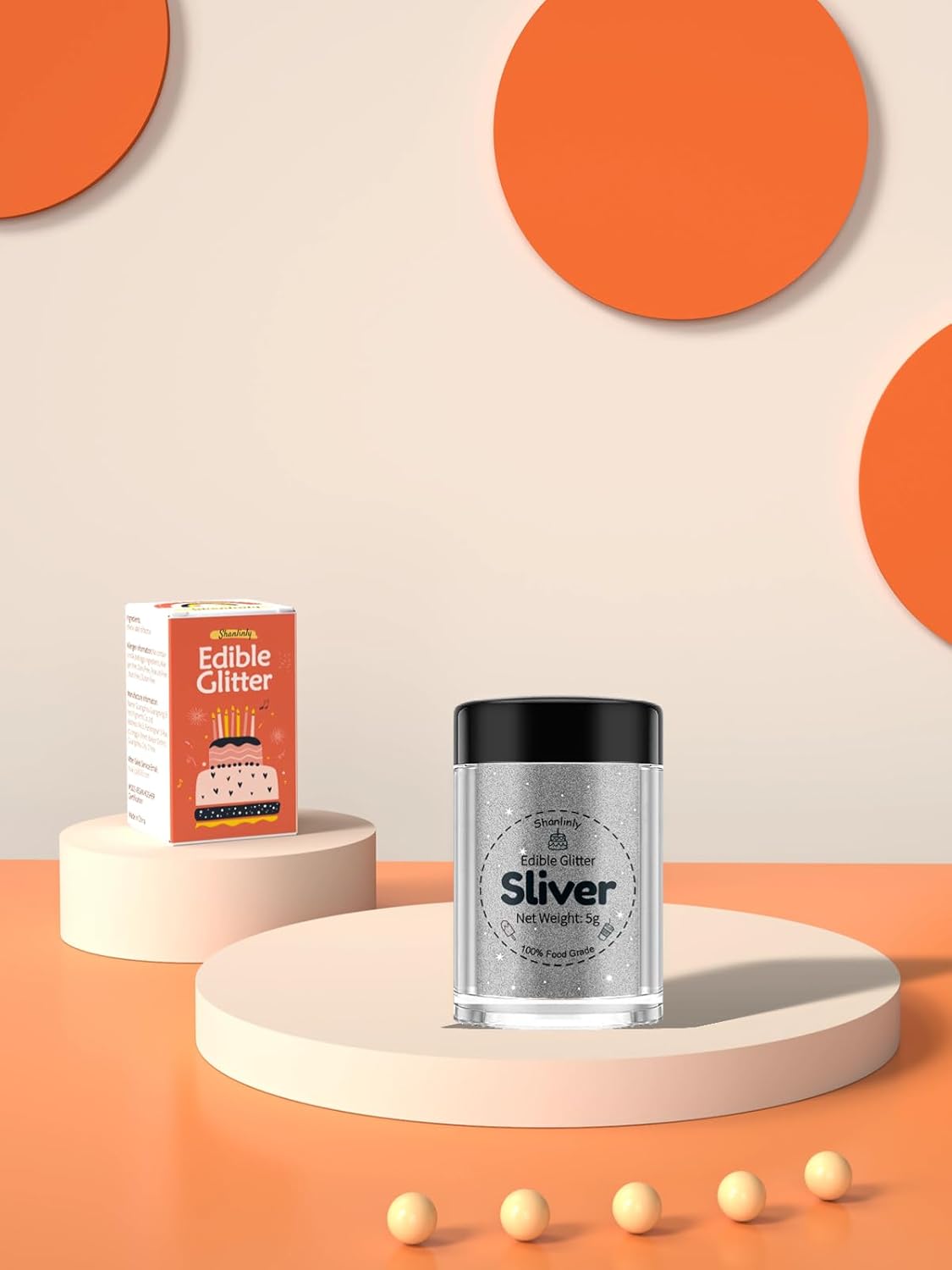 Shanlinly Silver Edible Glitter for Cakes Drinks - Food Grade 5g Shimmer Luster Glitter Dust Edible Glimmer Powders for Strawberries, Sprinkle on Sparkle, Chocolate, Cookie, Cupcake, Cocktail, Vegan