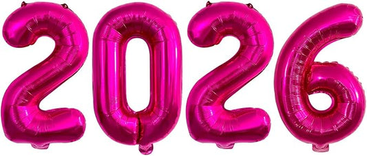 GOER 2026 Foil Number Balloons for 2026 New Year Eve Festival Party Supplies Graduation Decorations (Hot Pink,16 Inch)