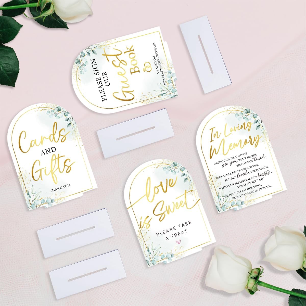 4-Piece Acrylic Wedding Sign Set for Ceremony & Reception - 5x7 Inch White Guest Book, Cards & Gifts, Please Sign Our Guest Book, Please Take One, In Loving Memory - Wedding Decor Bundle