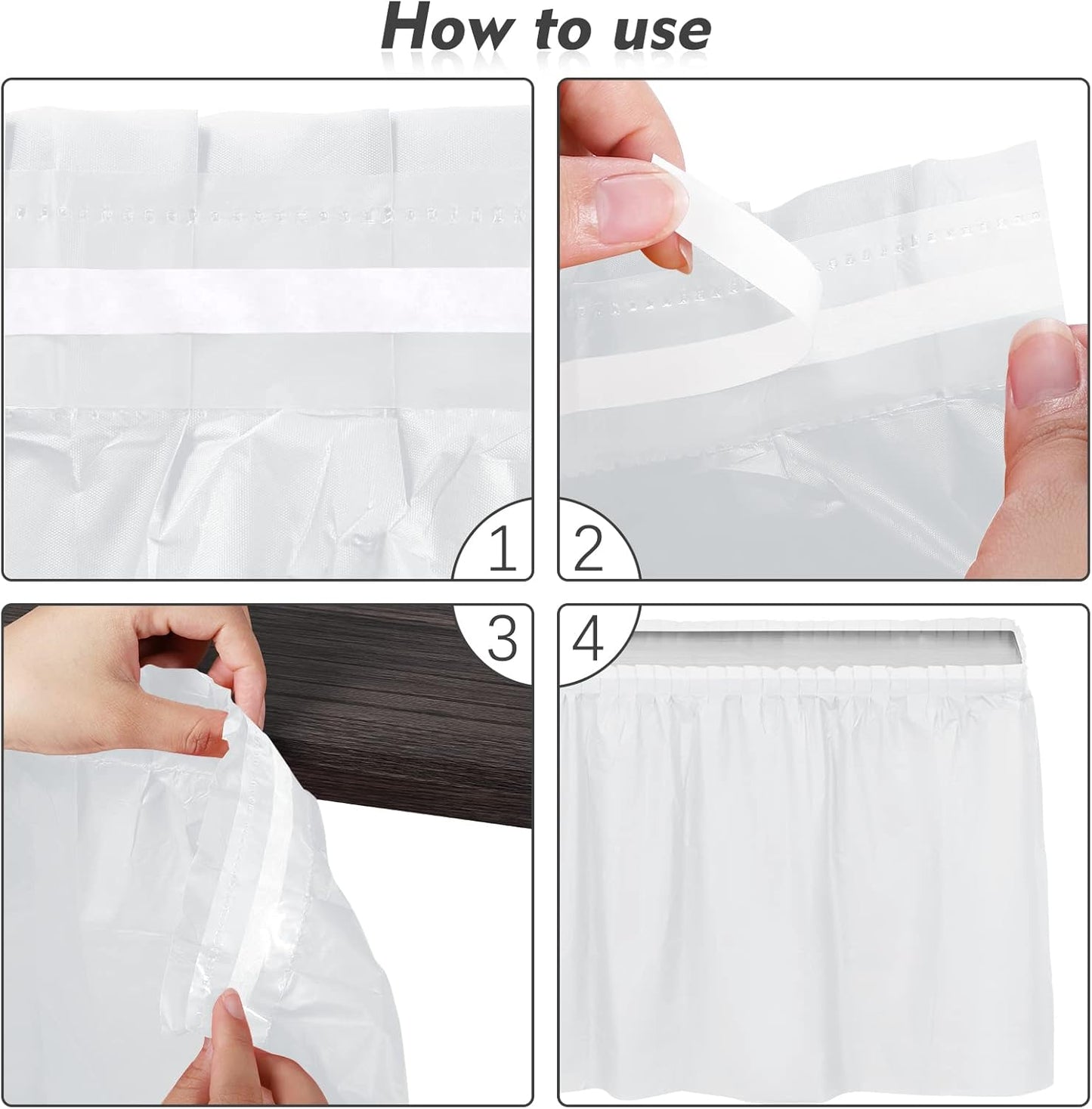 TURSTIN 4 Pieces White Plastic Table Skirts 14 Feet x 29 Inch for Rectangle Tables Fitted Tablecloth Disposable Table Cover for Birthday Party, Events, Banquette Baby Shower