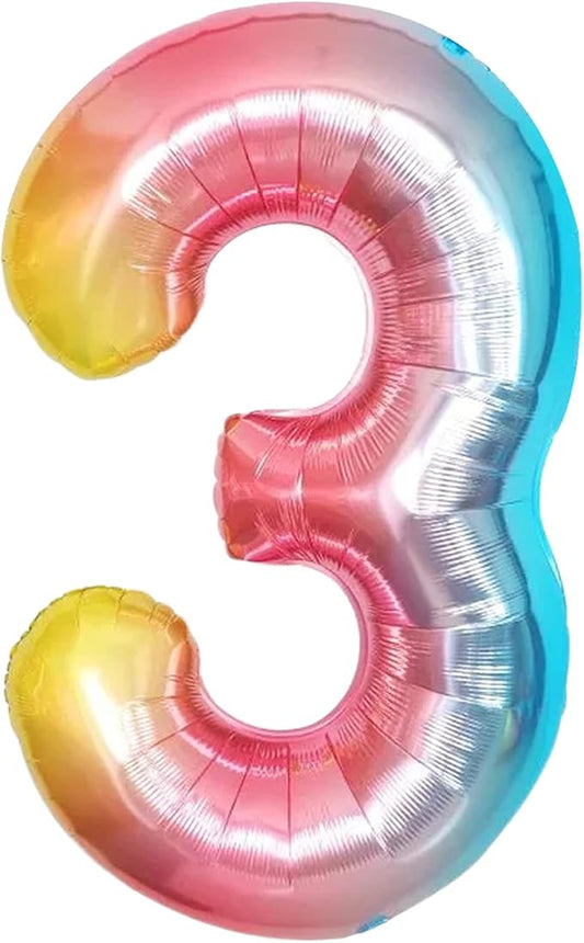KatchOn, Rainbow Number 3 Balloon - Huge, 40 Inch | Large 3 Balloon Number for 3rd Birthday decorations for Girls | Gradient Colorful Rainbow 3 Balloon for Third Birthday decorations.