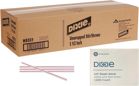 Dixie Plastic Coffee Stirrers, 10,000ct, 5.5" Disposable Drink Stir Sticks - Red/White