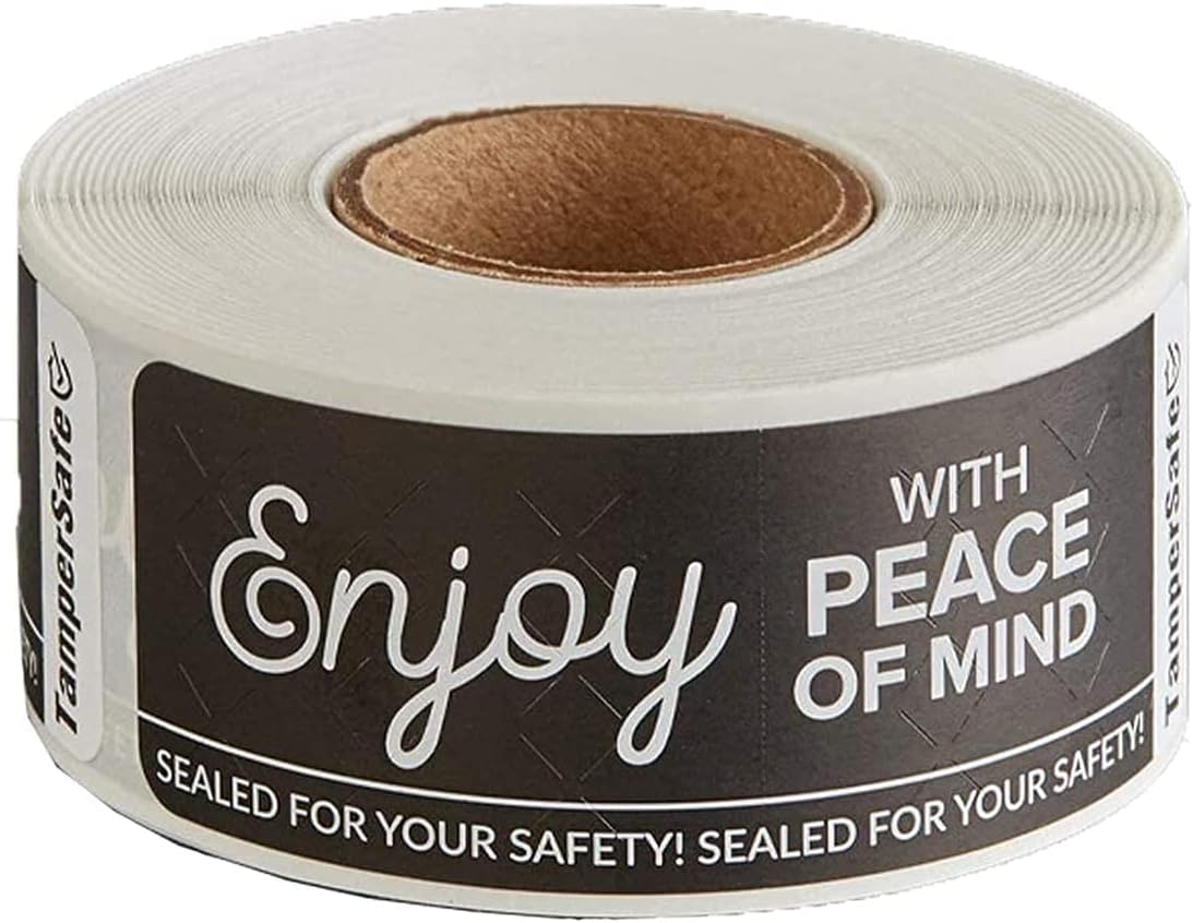 Angel's Peel Lounge Tamper Proof Stickers Roll — Tamper Evident Stickers for Food Safety, Delivery Bags, Drink Lids, Containers, Self Adhesive Seal Tape, Writable Surface - 1x3in 250-COUNTS, Black