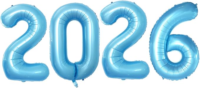 GOER 42 Inch 2026 Light Blue Foil Number Balloons for 2026 New Year Eve Festival Party Supplies Graduation Decorations